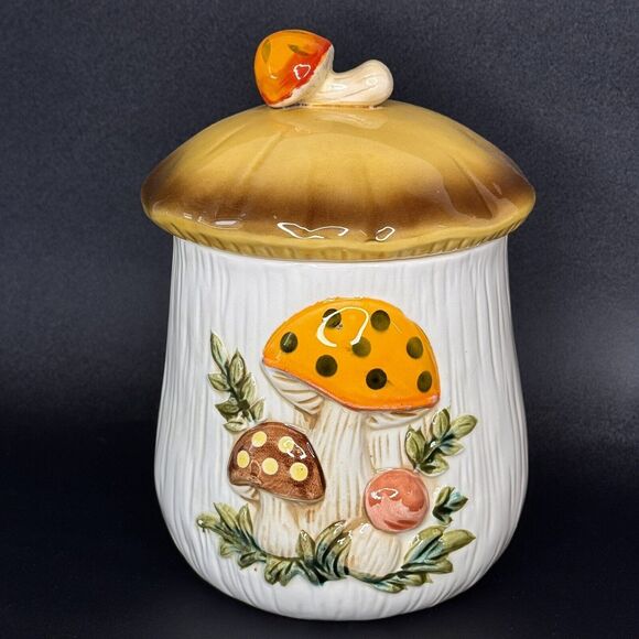 Vintage 7.5” MCM Merry Mushroom Canister Sears Roebuck 1978 Large Jar NICE